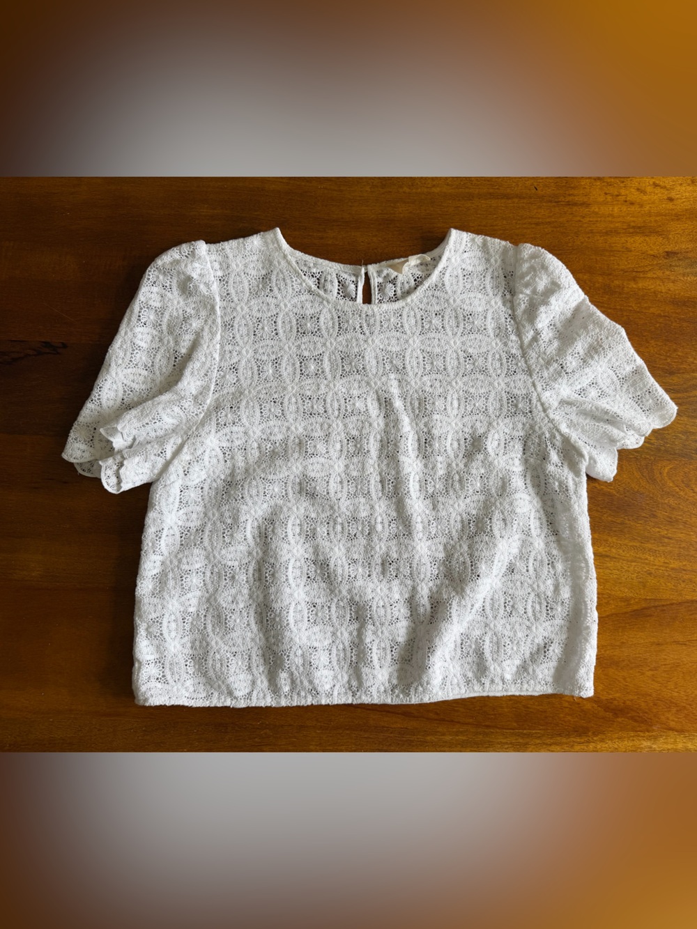 Sezane Lilo Blouse - White Lace Puff Sleeve Top